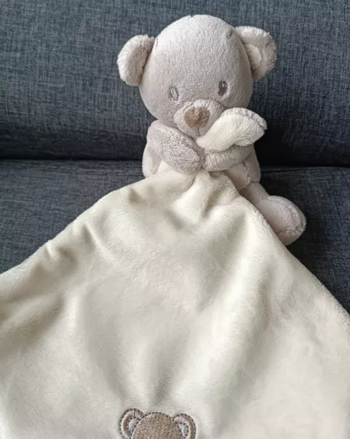 501🌟Doudou ours Ourson mouchoir écru beige brodé ours 100% recycled Nicotoy 2