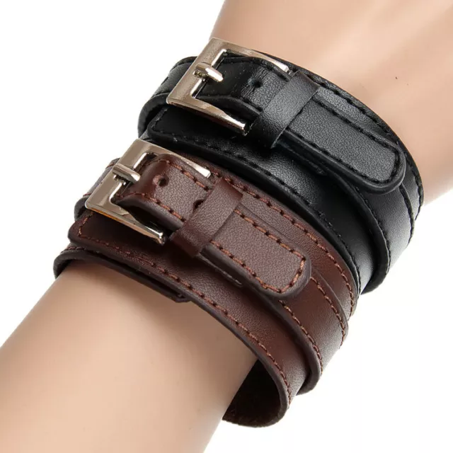 New Men Punk Wide PU Leather Belt Wristband Cuff Bracelet Bangle Adjustable US