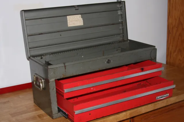 Vintage Craftsman Gray Tool Box With 2 Red Drawers Top Box Crown Logo No  Key