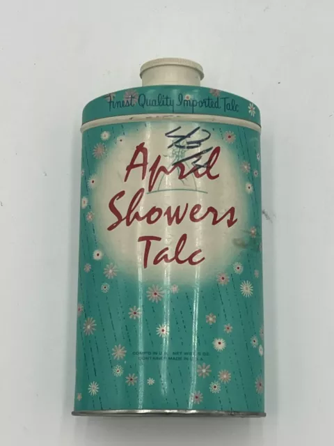 Vintage April Showers Talc Container Tin Cheramy 1950's Floral USA MCM