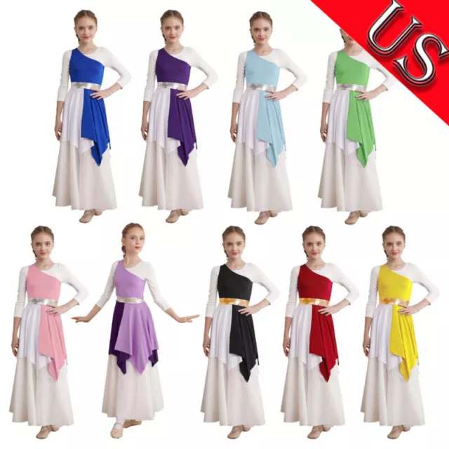 US Girls Sleeveless Shiny Ballet Dance Praise Lyrical Dress Dress Fancy Party