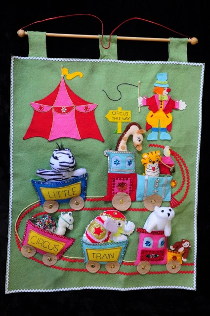 Folk Art, Handcrafted,Nursery, Wall Art Little Circus Train
