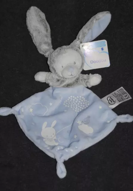 Doudou Plat Ours Lapin Bleu MOTS D'ENFANTS Leclerc Blanc Gris Phosphorescent