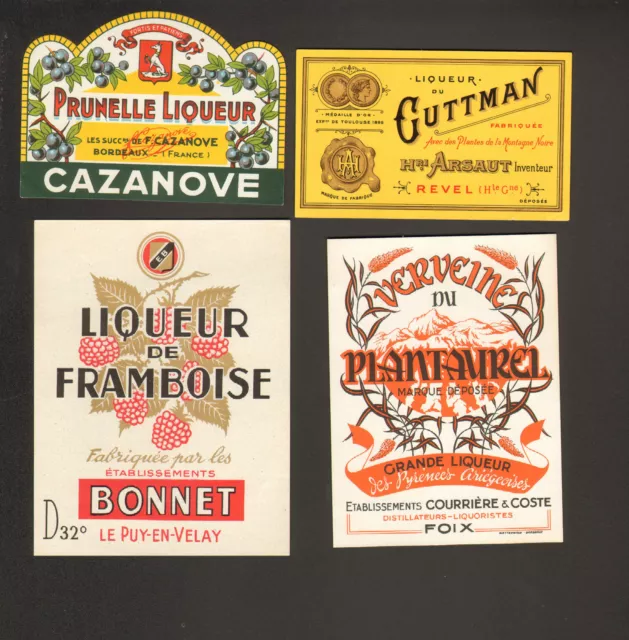 4 Etiquettes Anciennes De Liqueur