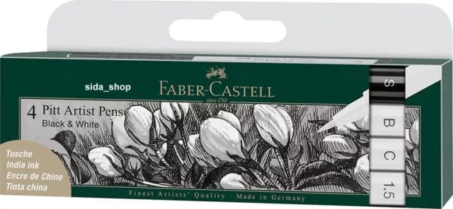 Faber Castell Tuschestift schwarz weiß PITT artist pen Set black white 4er167151