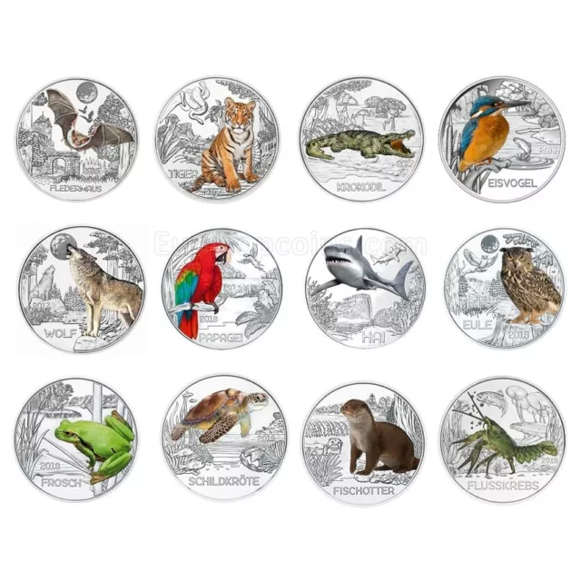 #Rm# Full Set 12X 3 Euro Commemorative Austria 2016-2019 - Animals