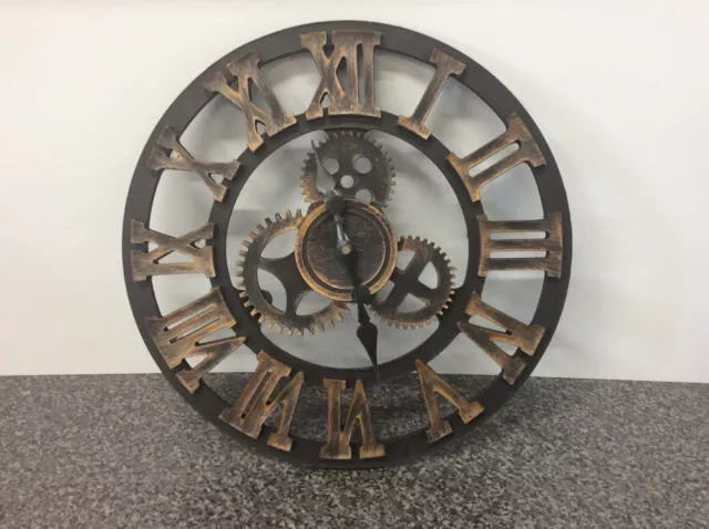 Large Decorative Wall Clock, Numerals & Cogs Steampunk / Victorian Style, Faulty