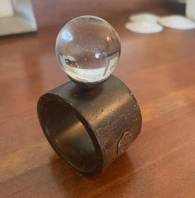 JAN BARBOGLIO NAPKIN Ring Iron Glass Ball Top Industrial 12 Available HTF 64.99 PicClick