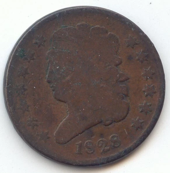 1828 Classic Head Half Cent, Smooth Brown G-VG, 13 Stars