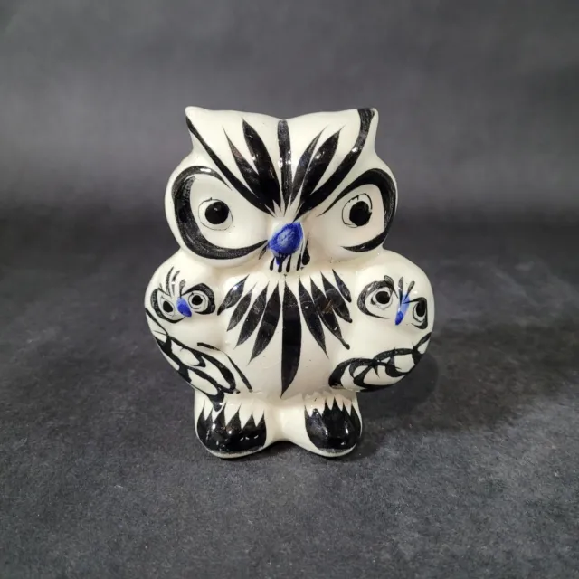 Tonala Mexican Pottery Momma Owl with Baby Figurine Mexico Signed