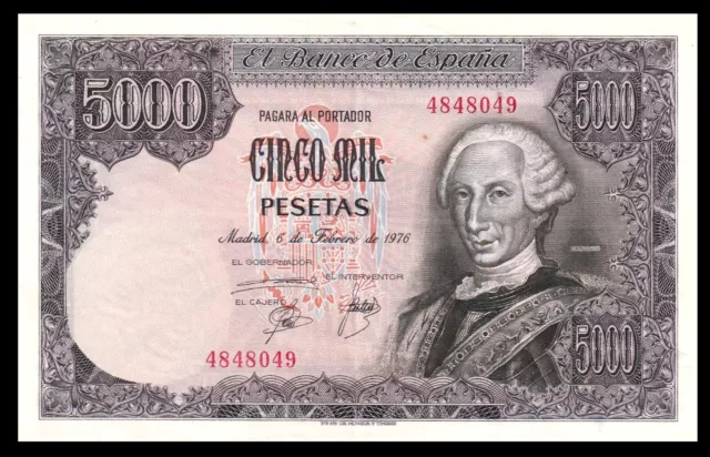 🇪🇸  Spain 5000 Pesetas 1976 P 155 * King Carlos III *** Aunc