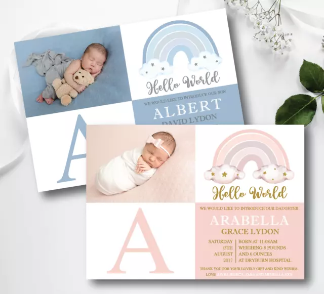 10 Personalised Baby Rainbow Thank You Cards • Rainbow Birth Announcement cards