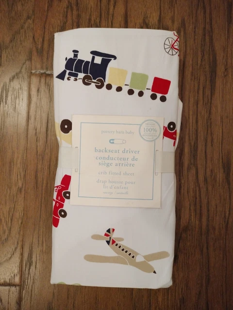Pottery Barn Kids Backseat Driver Crib Fitted Sheet Organic Cotton  New.