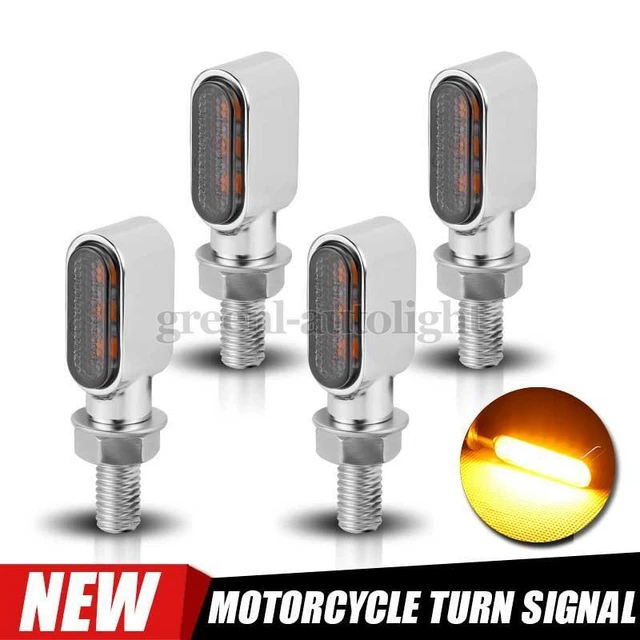 4pcs Motorcycle LED Mini Blinker Turn Signal Light Chrome For Bobber Cafe Racer