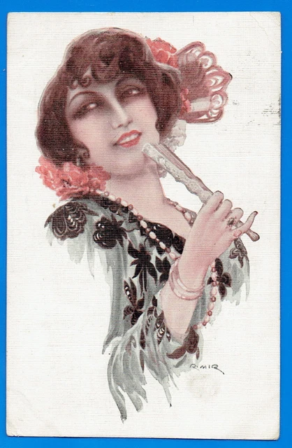 Cpa Illustrator R. Mir - Spain - Young Woman With A Fan