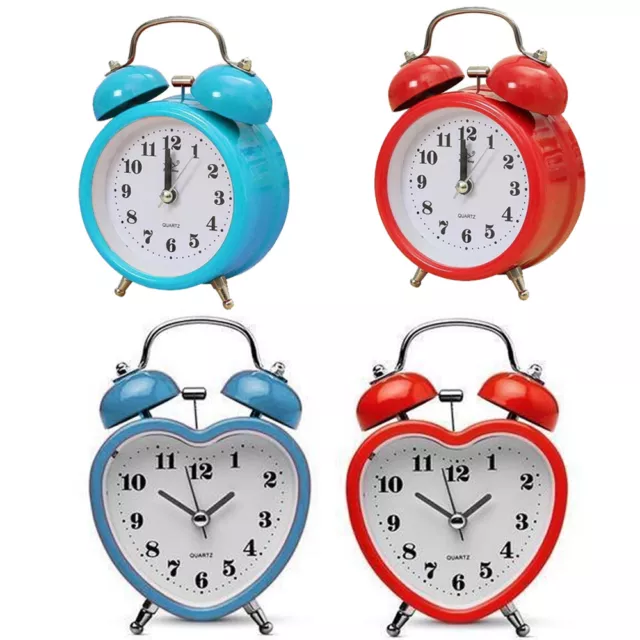 Classic Double Bell Alarm Clock Quartz Movement Bedside Night Analog Clock 8CM