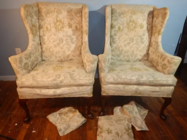 Pair HICKORY CHAIR CO  Upholstered Wing Chairs