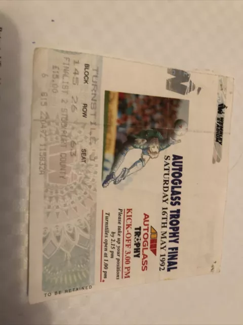 Stoke City V Stockport County Autoglass Trophy Final 16th May 1992..Match Ticket