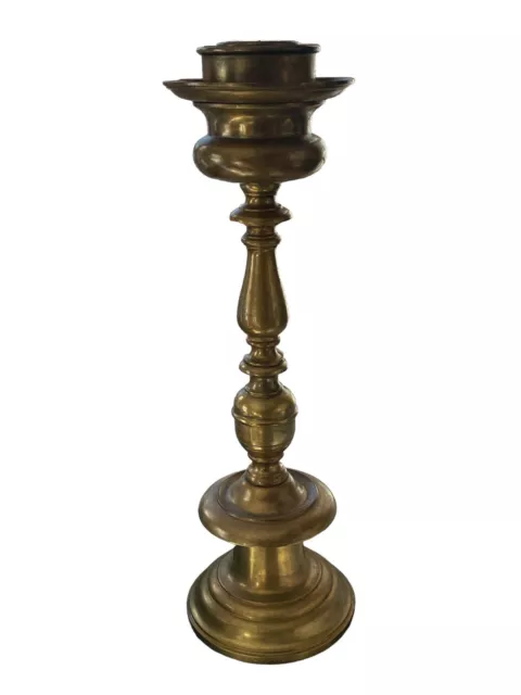 Antique Victorian Solid Brass Candle Holder Eclesiastical Baronial 21"