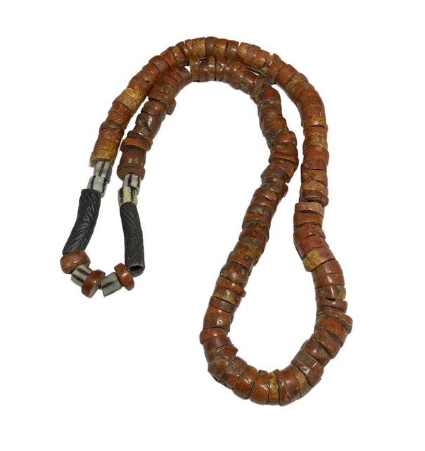 Antique Hand Cut Assorted Bauxite Brick Red Stone African Trade Beaded Necklace