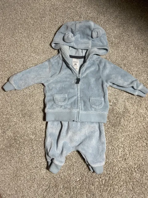 Carters Matching Set Jacket Pants Fuzzy Blue Bear Baby Boy Girl Size Newborn