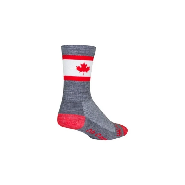 SockGuy Unisex Oh Canada Wool Breathable 6 inch Bi-Cycle Socks - Gray/Red/White
