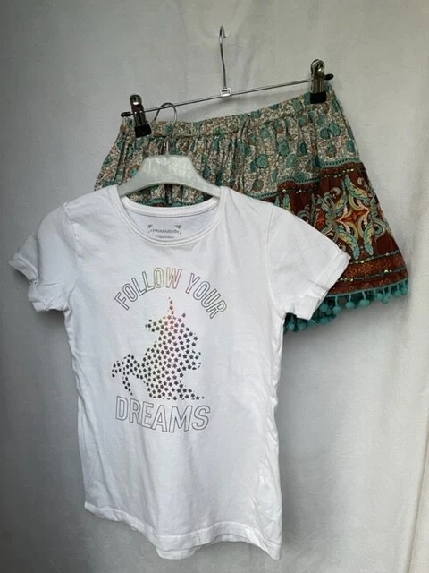 Girls NEXT/PRIMARK Outfit: Ra-ra Skirt/Top, Multicoloured,White Age 9-11