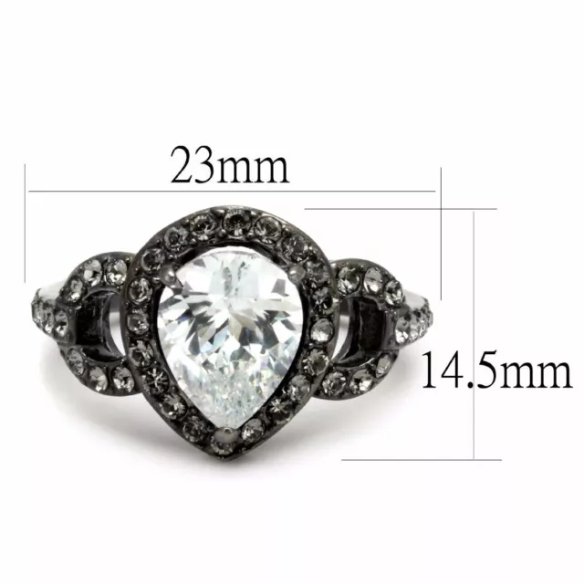 Big Pear Cut CZ Light Black Womens Stainless Steel Cocktail Anniversary Ring