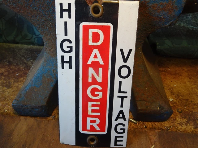VINTAGE HIGH VOLTAGE Danger Enamel Sign $25.00 - PicClick AU