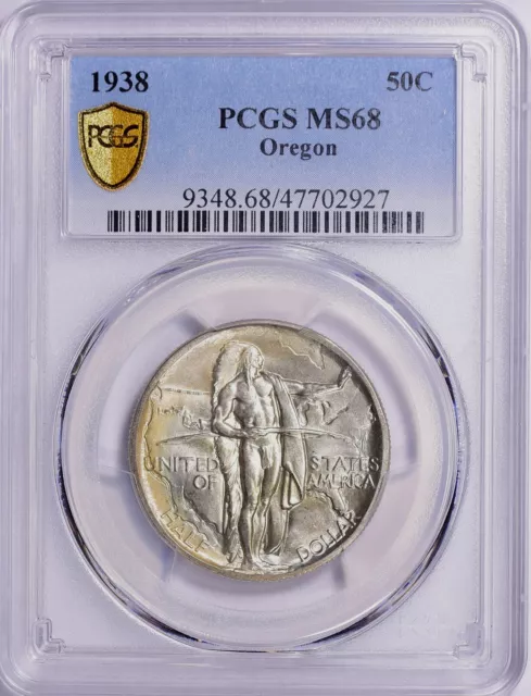 1938 P Oregon Trail Silver Commemorative Half Dollar PCGS MS68 Toned PQ GEM