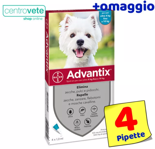 Bayer Advantix 4 -10 Kg  4 Pipette → Antiparassitario per Cani di Taglia Media