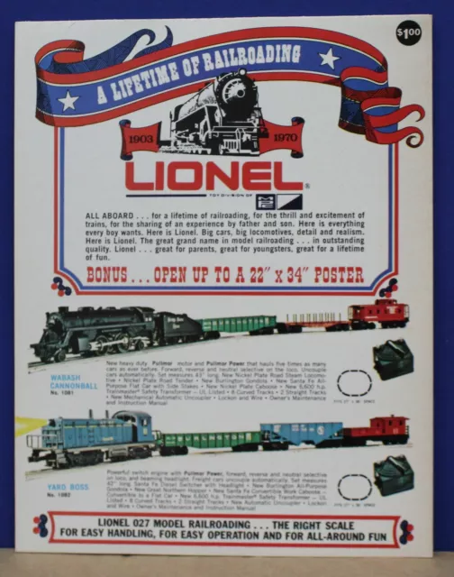 Lionel 1970 Train Catalog & 34x22 Poster Lifetime of Railroading MInt NOS