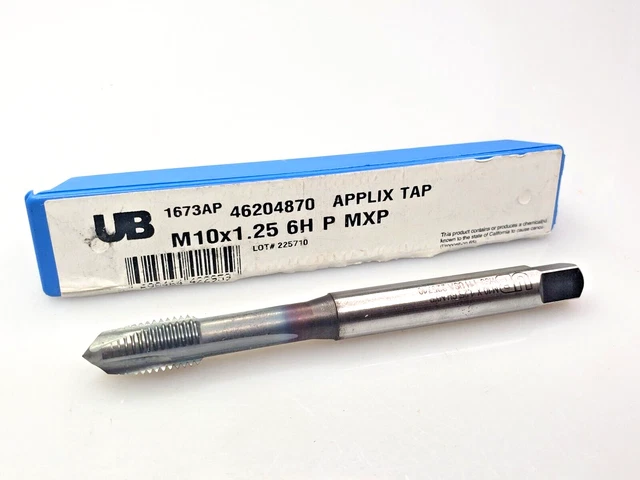 Union Butterfield M10 X 1.25 6H P 3 Flute 1673AP Spiral Point Tap 46204870