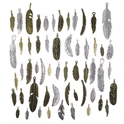40pcs Mixed Antique Bronze/Antique Silver Feather Charms Pendants Jewelry