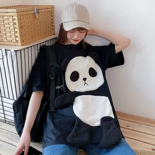 Women Loose T Shirt Blouse Panda Cute Short Sleeve Tee Top Casual Harajuku White