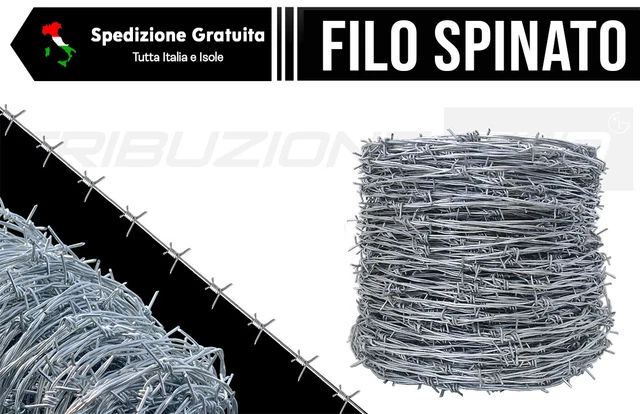 Filo Spinato Zincato Pesante Rotoli 50-100-200Metri 4 Punte Riccio Zincato