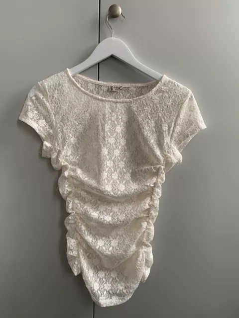 Free People Keep It Simple Lace Baby Tee Ivory XS