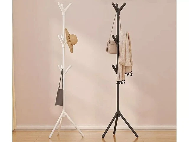 CLICLED Attaccapanni Da Terra Salvaspazio – 2 Aste, Ripiano Poggiatutto, Struttura In Metallo Nero, Dimensioni 155x71x45 Cm