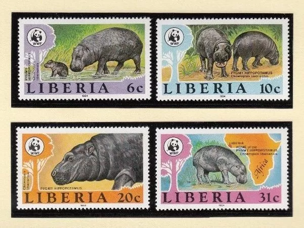 LIBERIA, WWF Flusspferd 1315-18 **, FDC, Maximumkarten, (8541)+