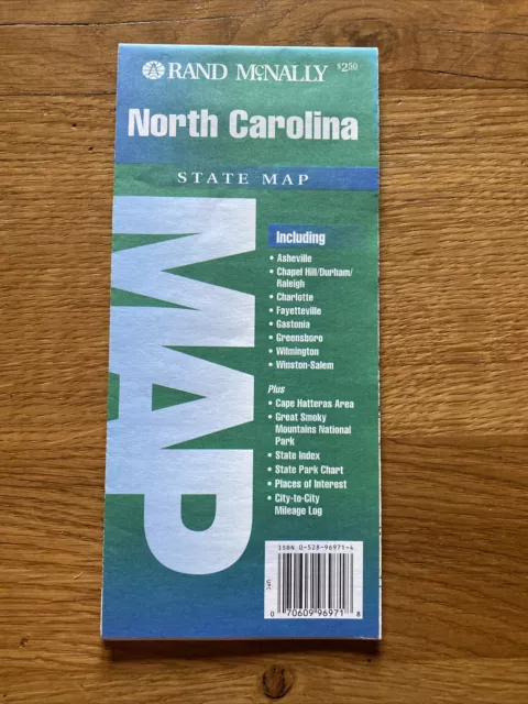 Rand McNally North Carolina State Map (1994 folded sheet map) VGC