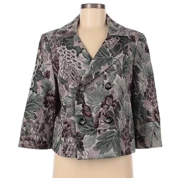 Ainsley & Aidan Women’s Size 10 Double Breasted Blazer Gray Purple Green Floral