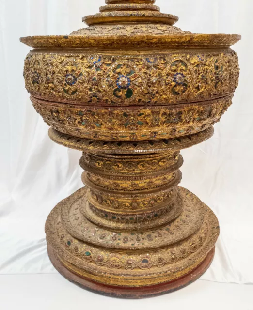 43" Massive Gilt & Glass Rhinestone Lacquer Stupa Thai Burmese South East Asian 10