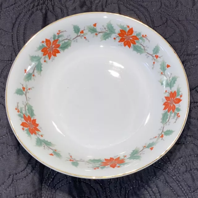 Vtg. Trisa Fine China 8” Cereal Soup Bowls Pattern 1693 - Poinsettias & Holly