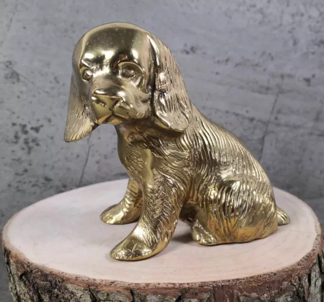 50er 60er Figur Messing Hund schwer massiv Vintage Skulptur 566g Cocker Spaniel