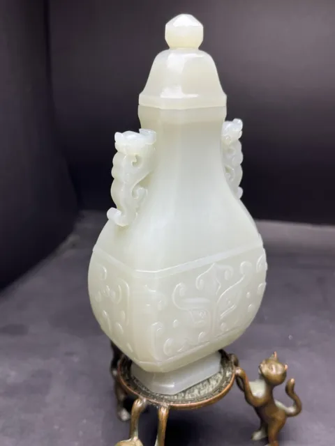 Chinese Exquisite Handmade dragon Carving Hetian Jade Bottle Statue 2