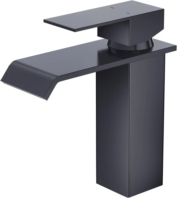 CREA Wasserfall Armatur Matt Schwarz - Waschtischarmatur Mit Ablaufgarnitur