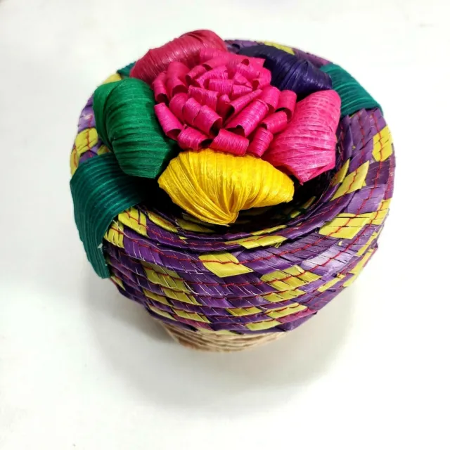 Mini Wicker Rattan Mexican Style Woven Flower Basket Storage Trinket Box w Lid