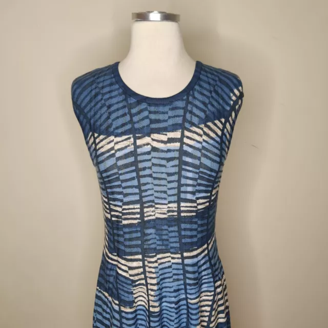 NIC + ZOE Sleeveless Dress Size Small Fit Flare Knit Blue Print Cotton Blend 2