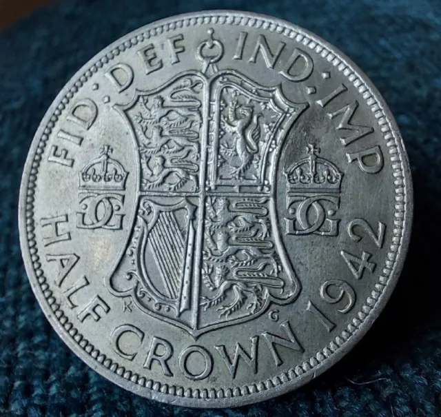 1942 King George VI Half Crown  .500 Fine Silver Almost Perfect