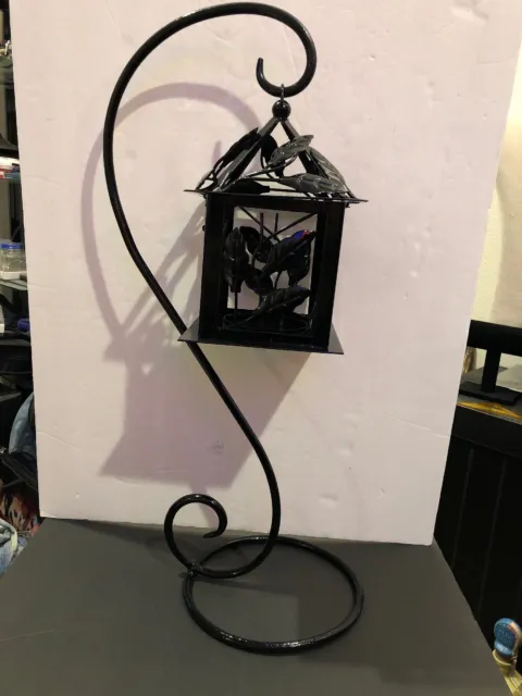 Black Metal Lantern Style Candle Holder W/ Stand 24” Tall Powder Coated